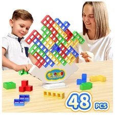 48 Pcs Game Gifts, Balance Stacking Blocks Game，Perfect for Family, Parties, ...