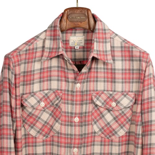Wythe Washed Flannel Workshirt Mens Size L Red Beige Cherry Blossom NWT