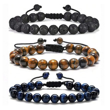 1pc 3 Style 8mm Natural Tiger Eye Lava Rock Handmade Men Bracelet Gift - NEW
