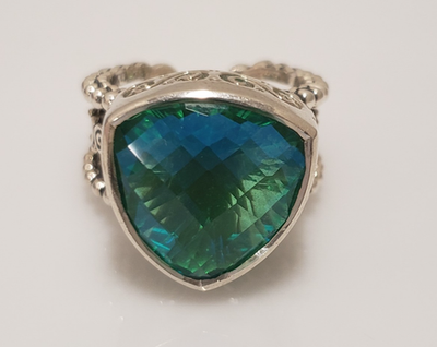 SAJEN Sterling Silver Caribbean Sea Blue Quartz Trillion Ring Size