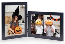 Vertical Horizontal Combo, Double 5X7 Black Wood Foldable Picture Frame, Open