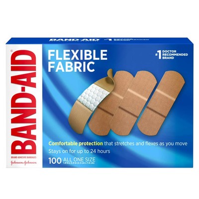 Band-Aid Brand Flexible Fabric Sterile Adhesive Bandages, Comfortable 100 Count.