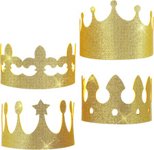 4 Pcs Senior Crown, Gold Felt Paper Crowns for Adults with Elastic Band, Birthda