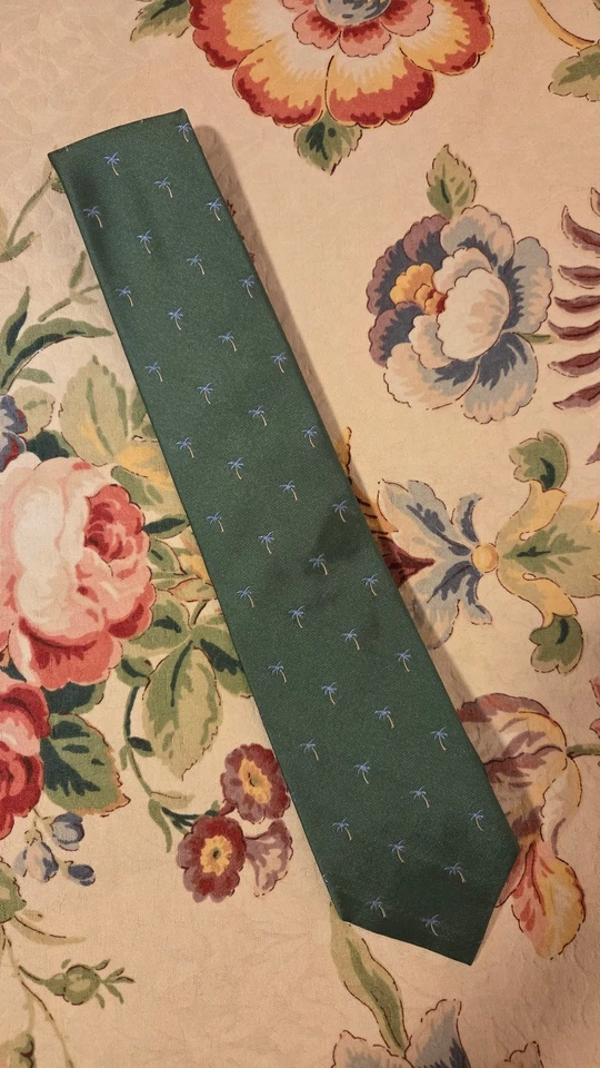 Corbata moderna Tommy Hilfiger verde palmeras preppy playa náutica 100 % seda Foto 2 de 4