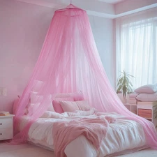Pink Bed Canopy for Girls,Kids Princess Round Dome Bed Curtain, Dreamy Mosquito