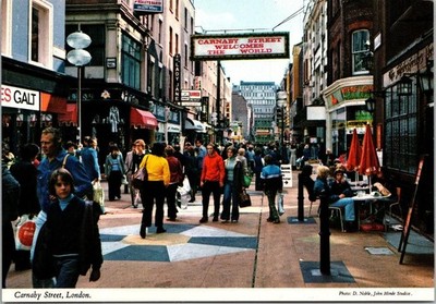 Vintage Postcard Scene in Carnaby Street London England
