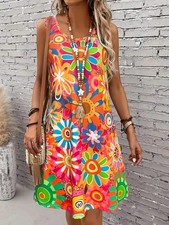 Women's Vibrant Floral Print Sleeveless Dress Spring/Summer Vacation dress,SML