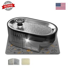 Cat Water Fountain Stainless Steel with a Silicone Mat, 84oz/2.5L Automatic P...