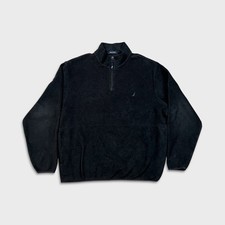 Nautica Fleece Mens Large Black 1/4 Zip Outdoor Pullover Sweatshirt Jacket