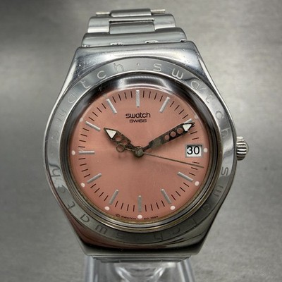 Swatch Irony Recreation Watch Women 33mm Pink Dial Steel Date Round New battery