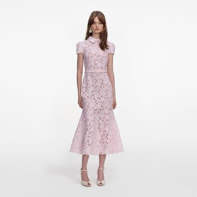 self Portrait PINK GUIPURE LACE MIDI DRESS $735 US 4 UK 8