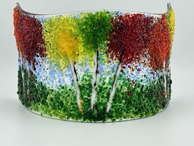 Handmade Fused Glass Aspen Fall Panel by Nina's Art Designs Slumped Glass Art