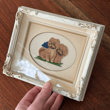 VTG Micro Needlepoint Shih Tzu Puppy Art Signed Marge Higgins Cottagecore Galler