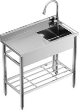 Stainless Steel Utility Sink With Faucet and Drainboard Commercial Kitchen Sink