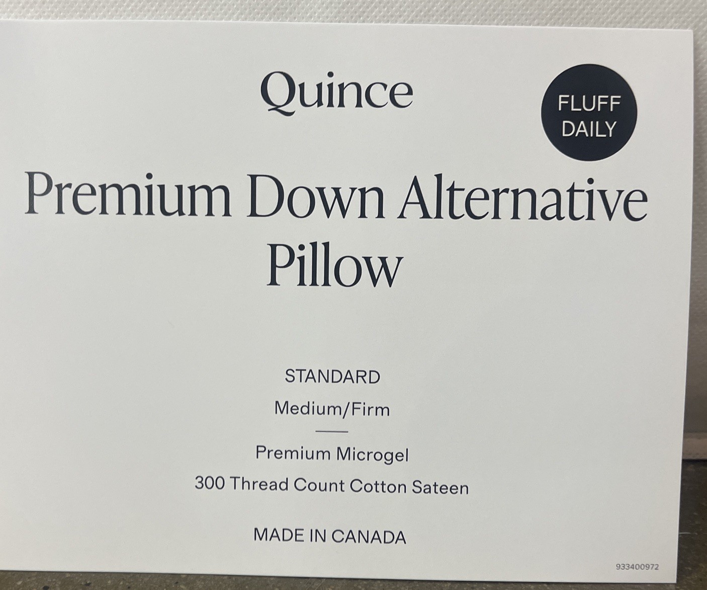 NWOT Quince Down Alternative Pillow Standard Size Cotton Sateen Medium/Firm
