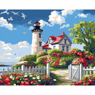 Paint by Numbers for Adults Beginner, Lighthouse Hut Acrylic Easy Paint by Nu...
