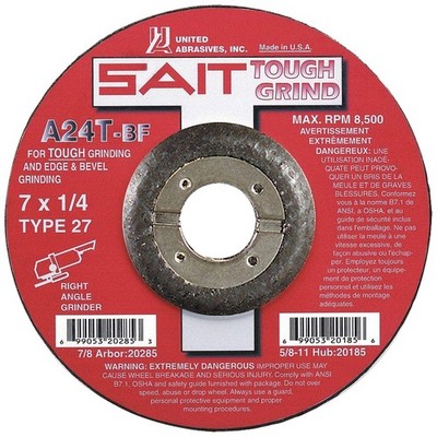United Abrasives SAIT 20285 7x1/4x7/8 A24T Tough Grind Grinding Wheel 25 pack