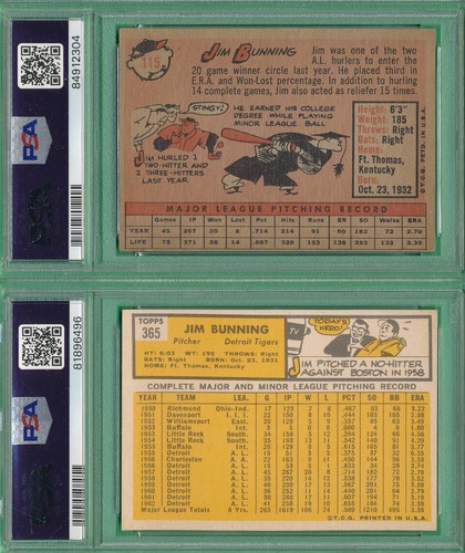 PSA LOT 2) BUNNING HOF 1958 TOPPS #115 JIM 1963 TOPPS 365 GRADED VG-EX MLB TPHLC - Picture 4 of 8