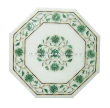 12" Marble Marble Coffee Table Real Malachite Inlay Floral Outdoor Decor H1155
