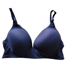 Laura Ashley Womens Bra 34C Navy Knit Cups No Wire Back Straps Lace