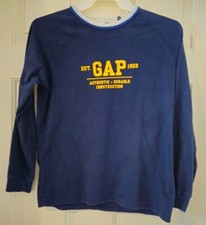 GAP LONG SLEEVE SHIRT Navy Boy's Pullover Round Neck Embroidered Logo Boys XL
