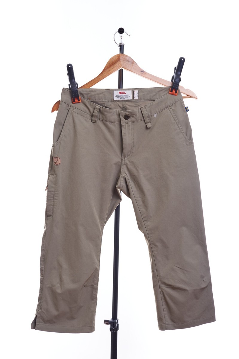 Fjallraven Women Abisko Capri Trouser 3/4 Tan Stretch Cargo Sz 27