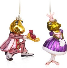 2-TLG. Weihnachtskugel Set Frosch Liebespaar Prinz + Prinzessin aus Glas Lustig