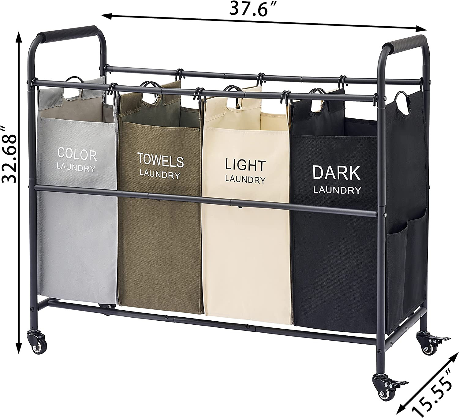 4 Bag Laundry Sorter Cart Laundry Hamper Basket with Rolling Wheels for Storage