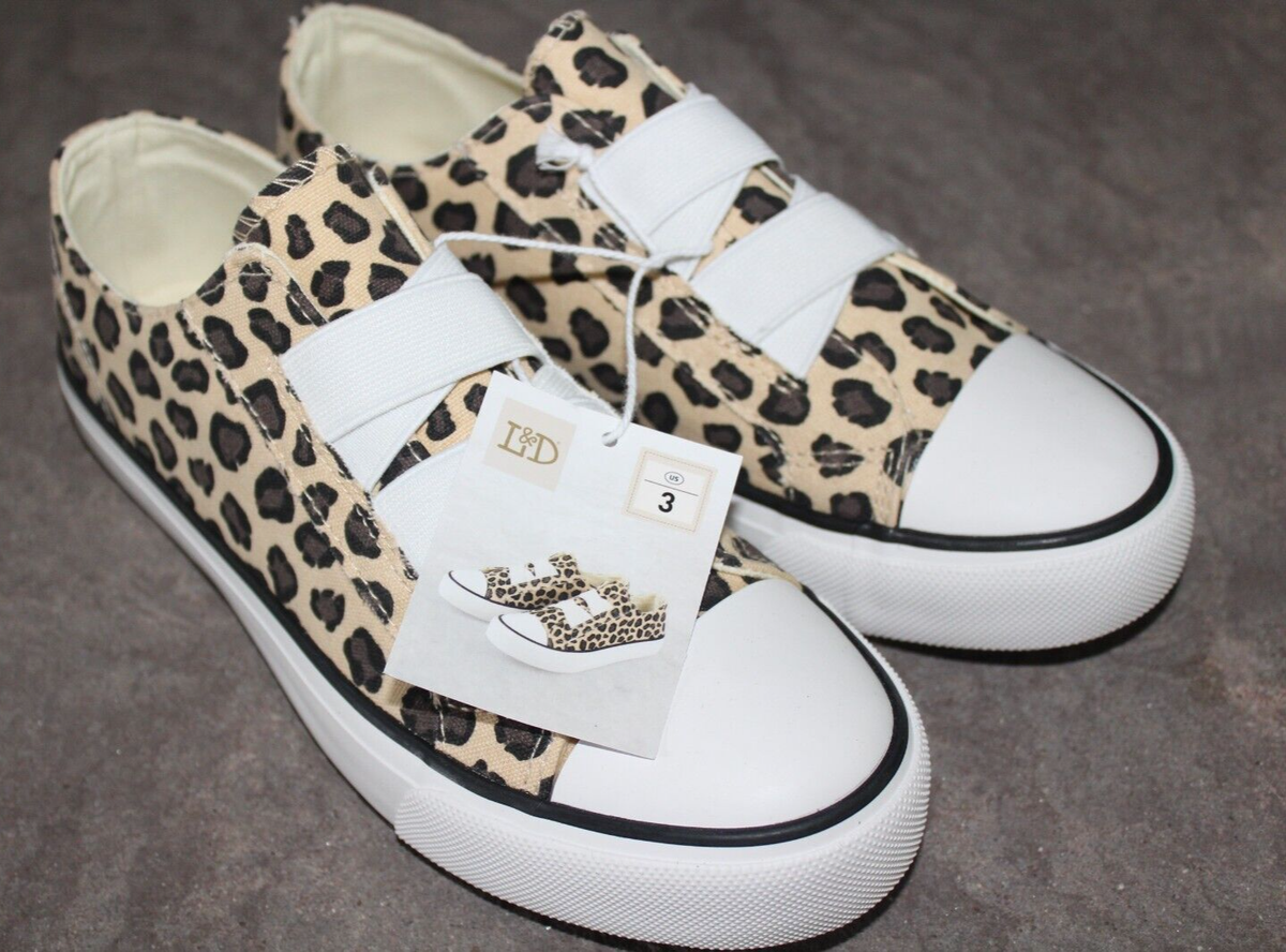 New Girls L D MEMORY Cheetah Print FOAM CANVAS SLIP ON Shoe Sz