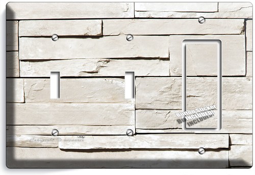 WHITE STACKED STONE LOOK LIGHT SWITCH OUTLET WALL PLATES ROOM KITCHEN HOME DECOR - Picture 31 of 34