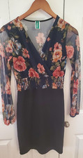 Sheer floral mesh office bodycon dress wrap small