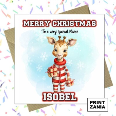 Personalisierte Weihnachtskarte Giraffe Name Kinder süß Sohn Tochter Weihnachtsnichte ZED