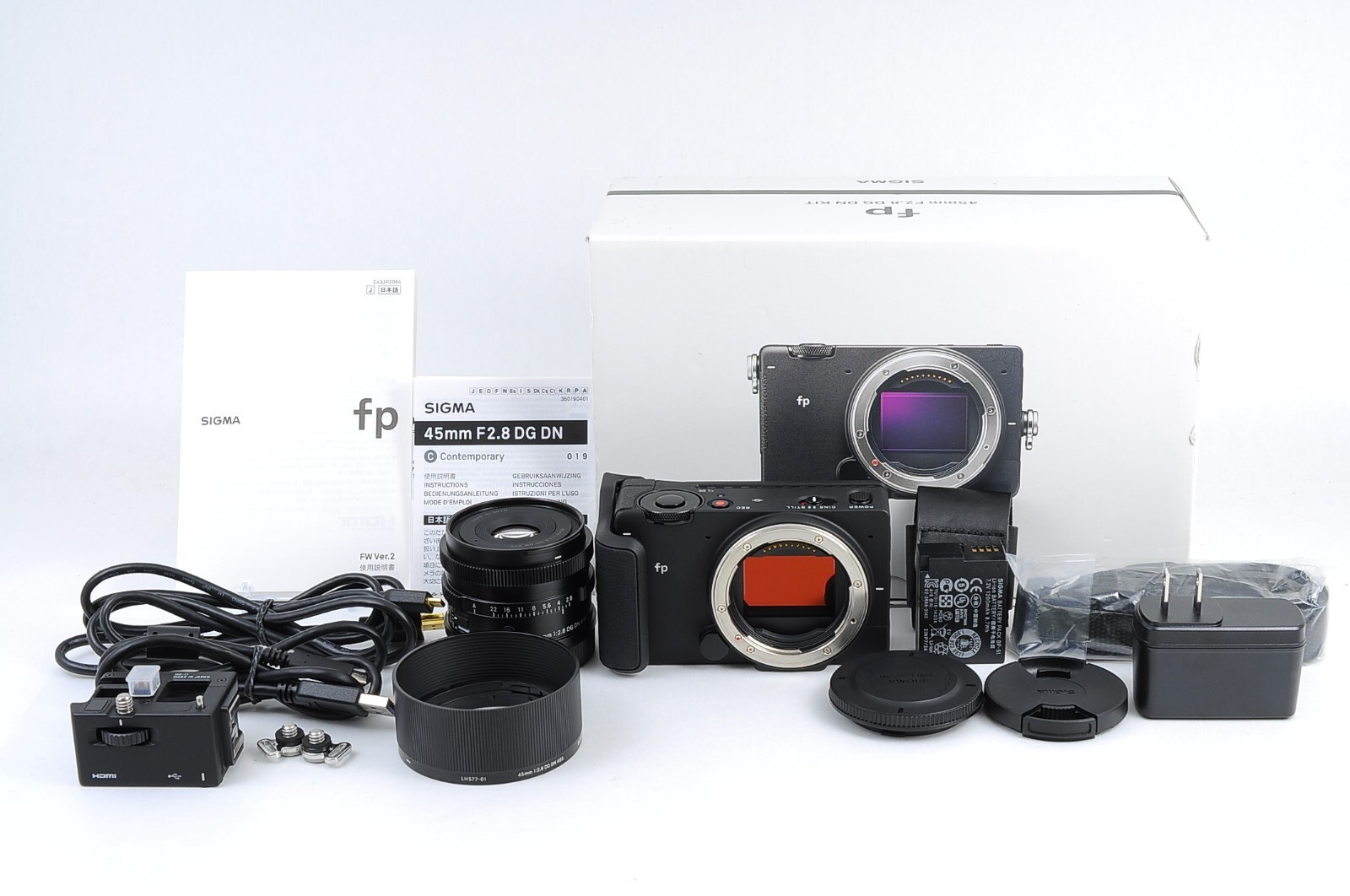SIGMA fp Lens Kit Contemporary 45mm F2.8 DG DN Hand grip HG-11 HDMI Cable -MINT-