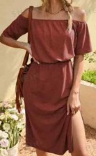 SHEIN LUNE Solid Off Shoulder A-line Split Thigh Dress In Burgundy Size L