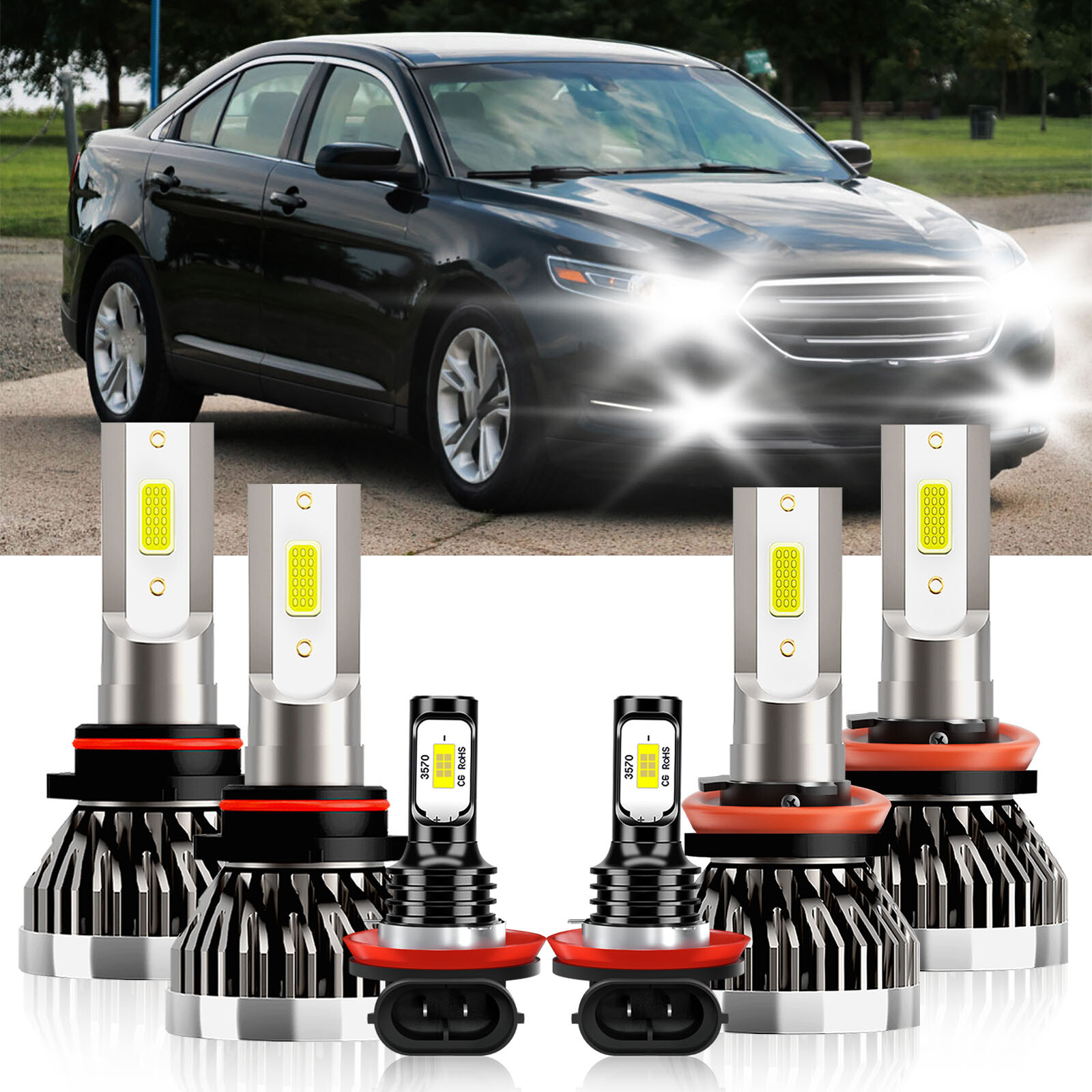 6x LED Headlight & Fog Light Kit 6000K for Ford Taurus X 2008-2009