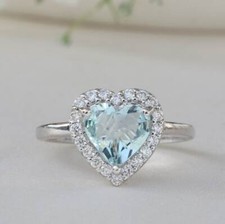 1,40 Ct Aquamarin Natürlicher Diamant Krappenring 14k Massiv Weißgold