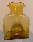 Blenko Amber Yellow Glass Double Spout Water Carafe Pitcher Vase Vintage