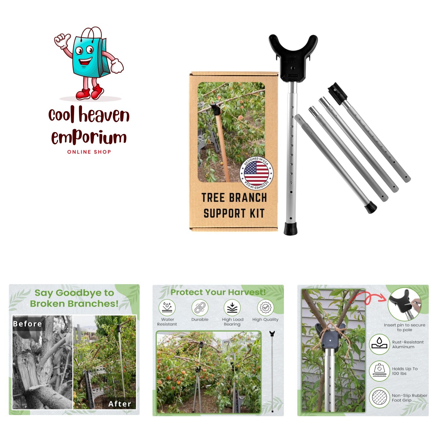 Adjustable Aluminum Tree Support Pole with Tree Crutch – Prevents Fruit Tree ...