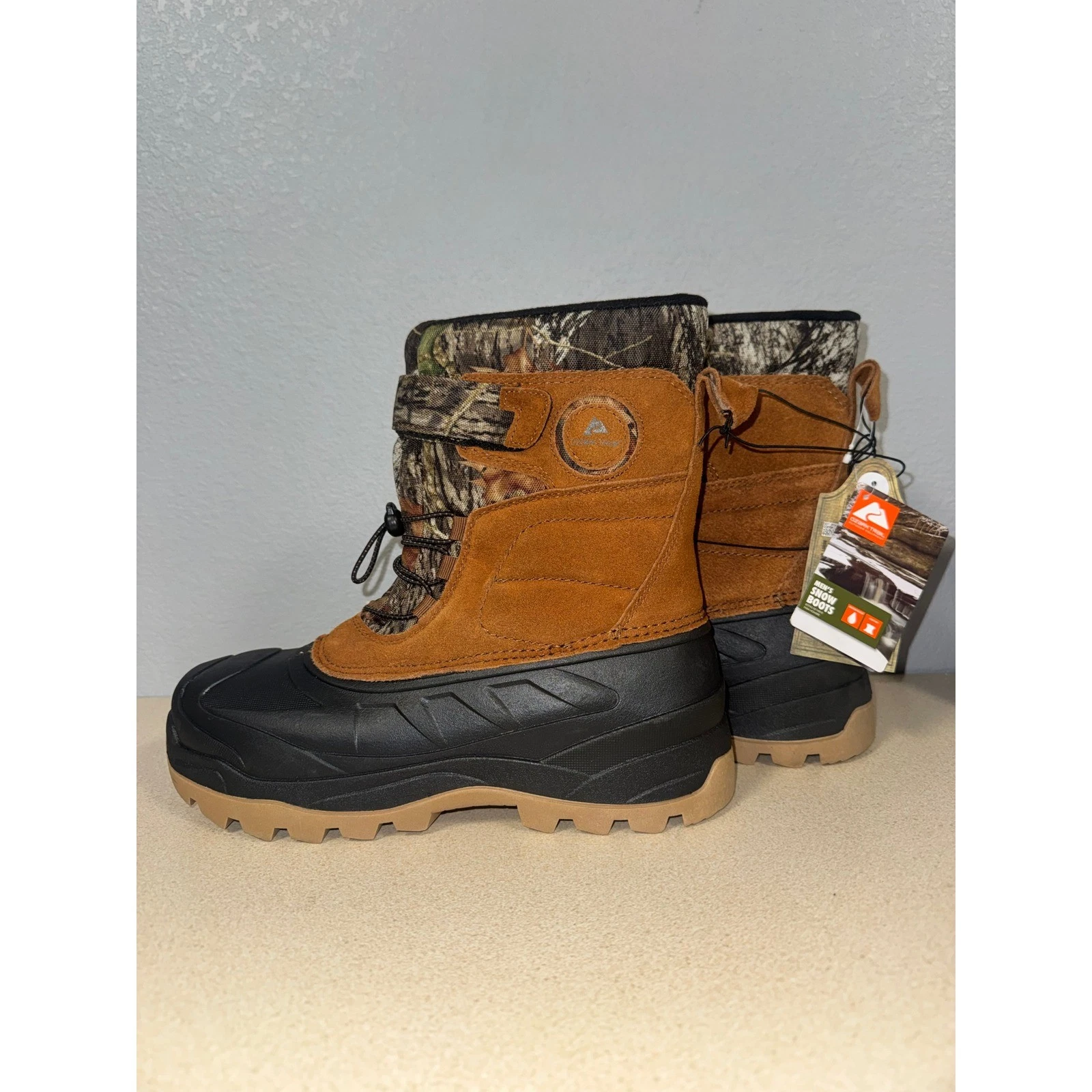 Ozark Trail Mens Snow Boots Mossy Oak Camo Suede Waterproof Insulated Size 9