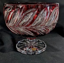 Stunning Ruby Red to Clear Cut Bohemian Crystal Centerpiece BOWL COMPORT 8"