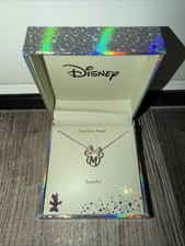 DISNEY Minnie Mouse Bowtiful "M" Fine Silver Plated Jewelry Necklace Chain Charm