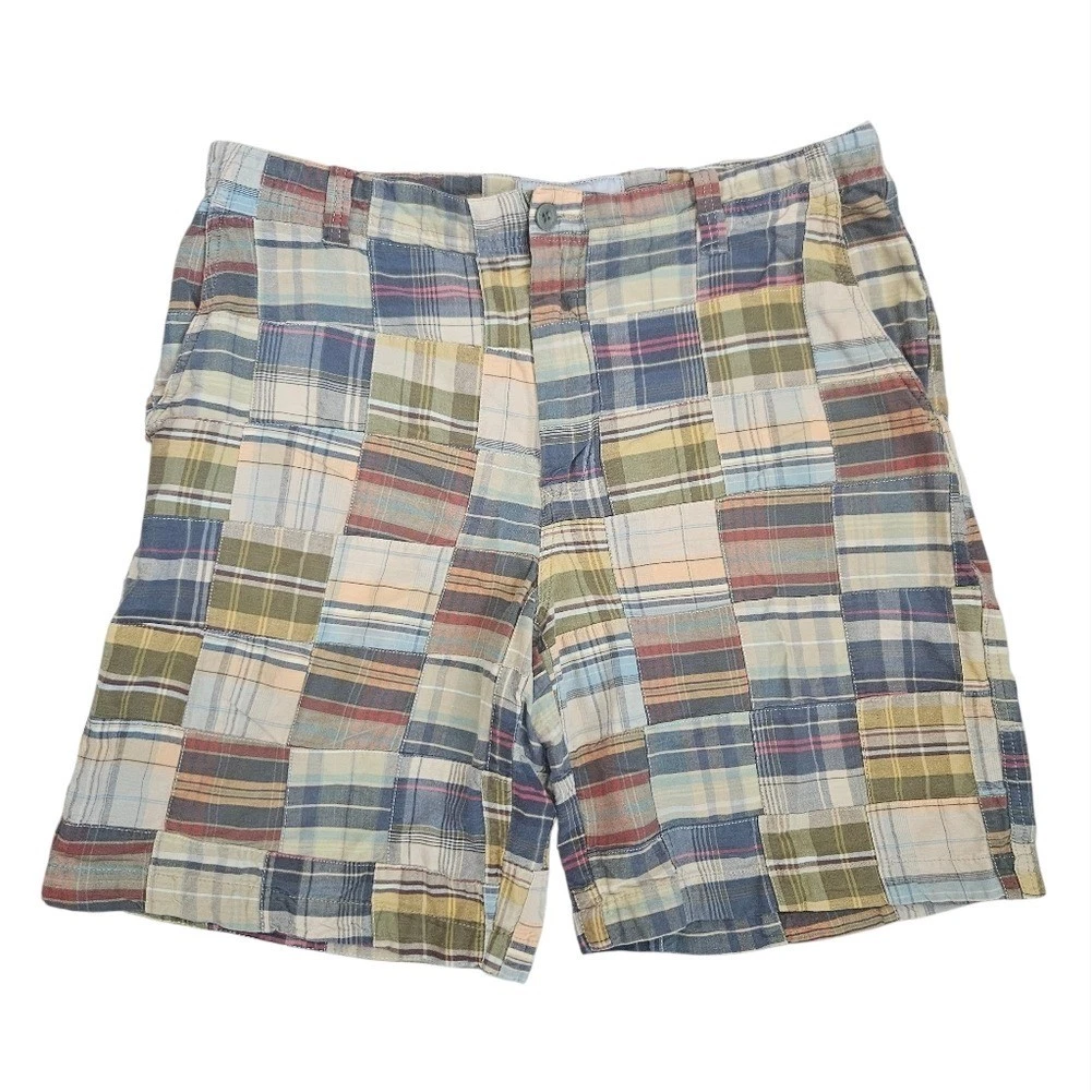 IZOD Shorts Mens 36 Chino Madres Plaid Patchwork Preppy Casual 10"