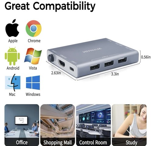 USB C KVM Switch for 2 Computers Share 1 Monitor,4 USB Ports 60 Watt Fast Charge - Afbeelding 7 van 11