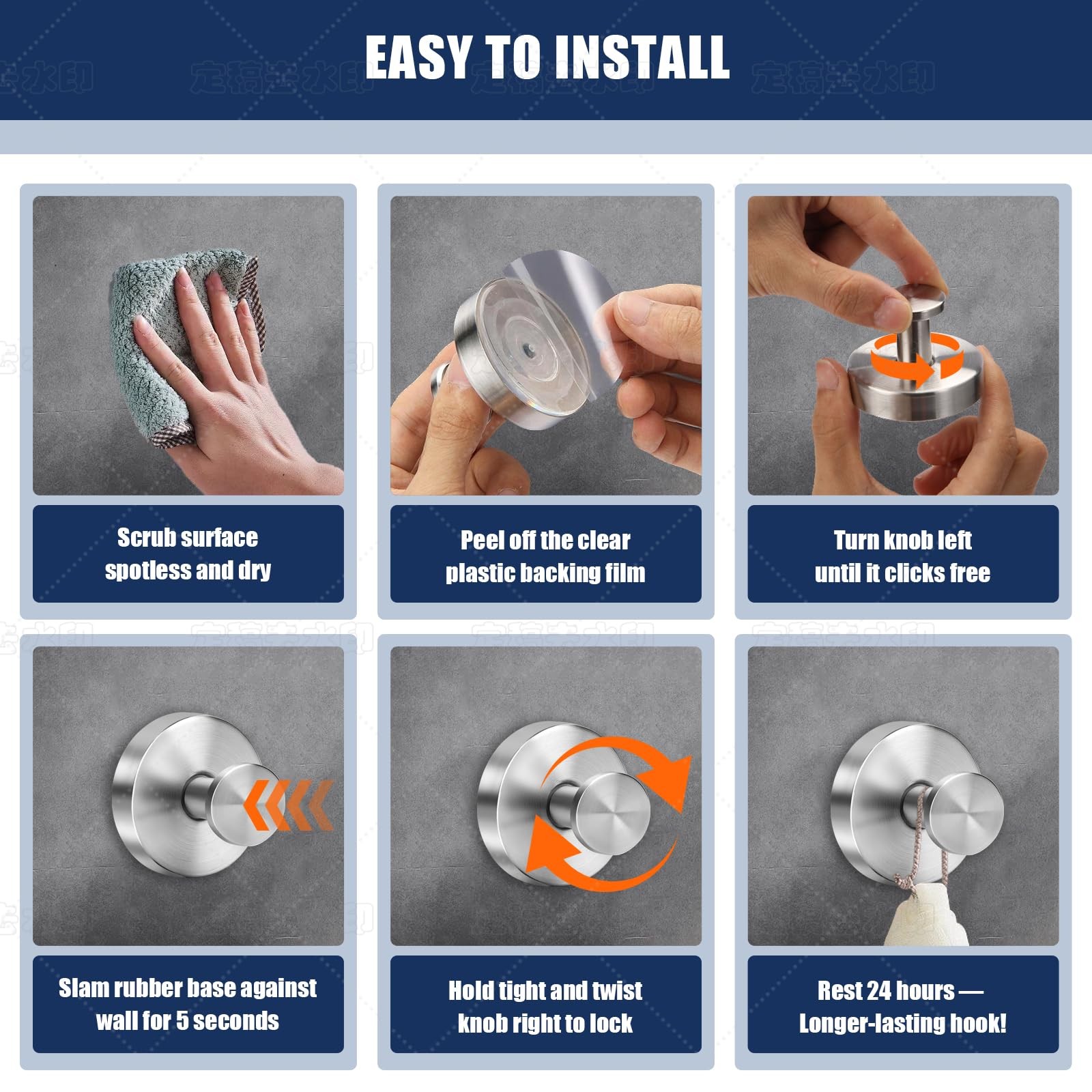 Silver Suction Cup Hooks for Shower Waterproof - No Drill Stainless Steel Tow...