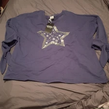 New Monroe And Main Christmas Blue Silver Top Sequin Star Design XL Tie Sleeve 