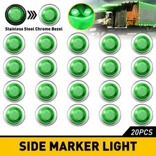 20X 3/4" Stailness Truck Trailer Green Side LED Light Marker Base Waterproof US