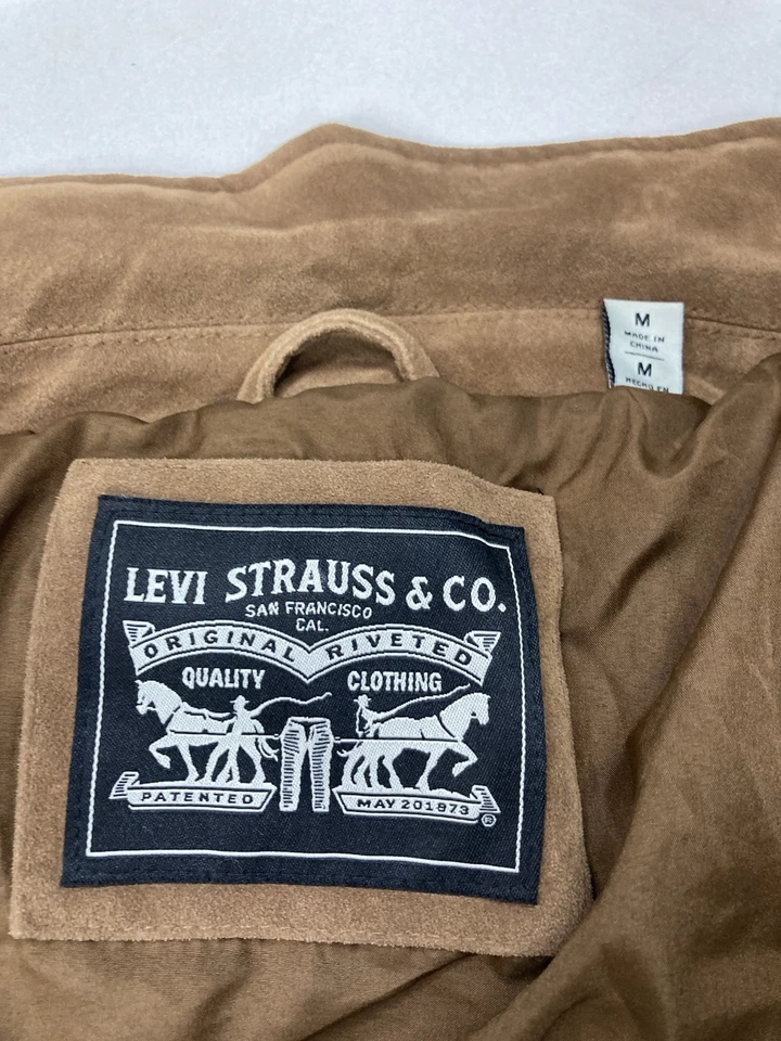 Levi's Faux Suede Western Shacket Shirt Jacket Men Medium Brown Pockets - Image 4 of 4
