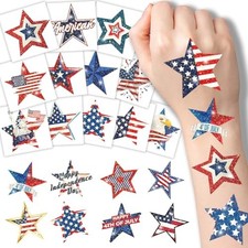 120 Pcs 4th of July Temporary Tattoos, 60 Star Designs Patriotic Tattoos,