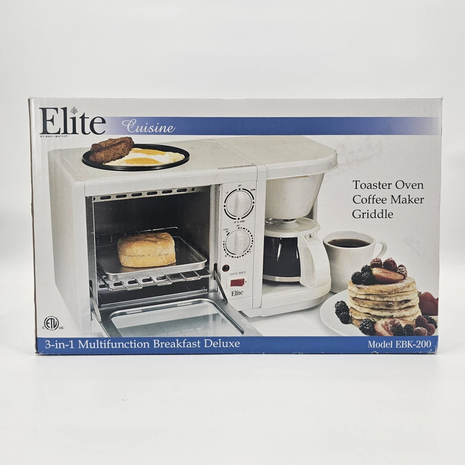 Elite Cuisine 3-in-1 Breakfast Deluxe Toaster Oven Coffee Maker Griddle EBK-200
Opens in a new windo