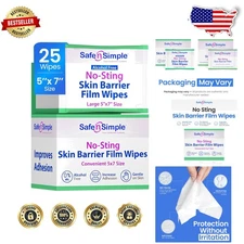 Individually Wrapped Skin Barrier Wipes - 25 Large, Gentle Protective Film